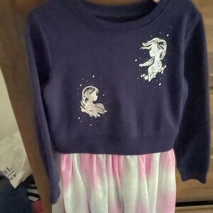 Disney Frozen Elsa & Anna Navy Sweater with Pastel Skirt Dress